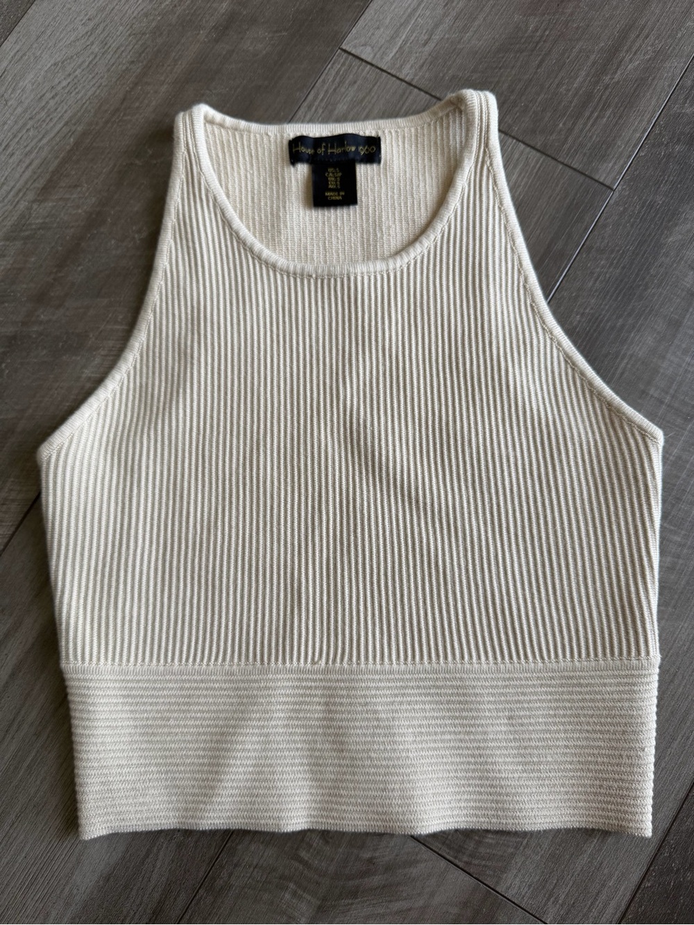 House of Harlow 1960 Cream Ribbed Knit Cropped Stretchy Tank Top Women’s Sz S